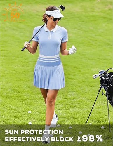 Image of Tennis Skirt Sets for Women Zipper Color Block High Waisted Golf Polo Two Piece Skirt Set Women 2 Piece Outfits