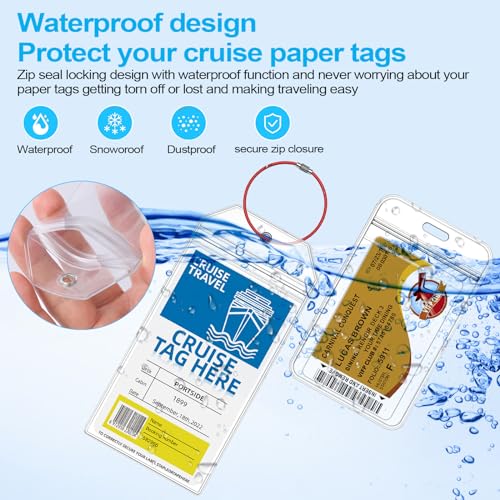 4 Pack Cruise Luggage Tag Holder for Carnival, MSC, Costa, NCL & Princess Cruise Ships, 2 Pack Cruise Lanyard and ID Holder Suitable for Cruise Card, Clear Tags Zip Seal Reusable Cruise Trip Essential4