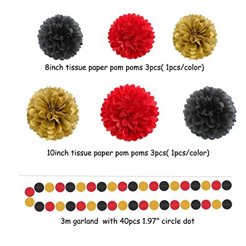 Image of Red-Black Gold Casino-Theme Graduation Party-Decorations - 23pcs Kits Game Night Streamer Tissue Paper Pom Poms,Tassel Garland Banner,Birthday Wedding Baby Bridal Shower Decor Lasting Surprise