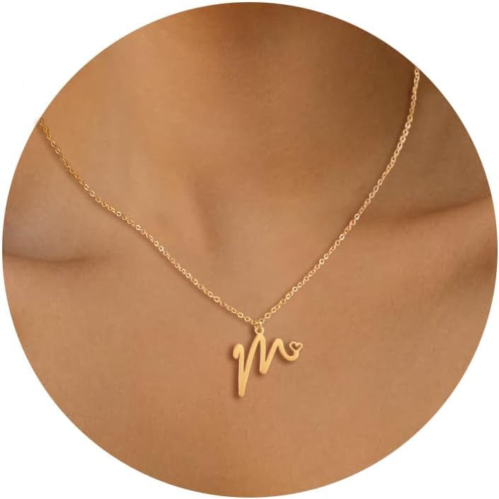 Initial Necklace for Women,14K Gold Dainty A-Z Letter Pendant with Heart Choker Necklace Jewelery Gifts,Personalized Cursive Cute Tiny Initial Pendant Necklace for Girls