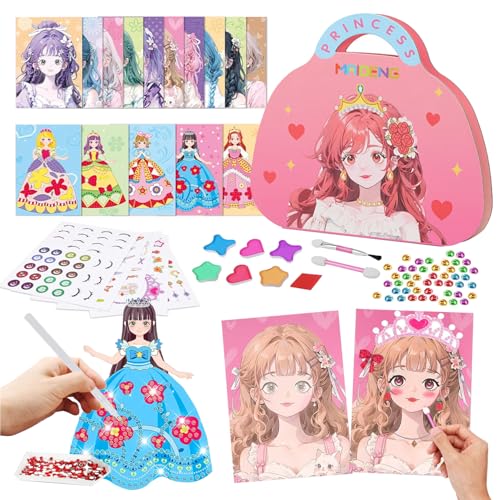 Syhdfxknp Libro Trucco Principessa Lavoretti Creativi per Bambini Libro da Colorare Principesse Pittura con Diamanti Bambini Tema Principessa DIY Art Craft Set per Regalo Bambina 4 5 6 7 8 9 10 Anni
