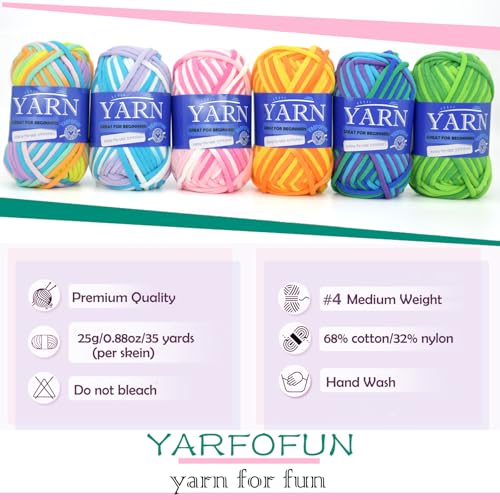 Image of 6 Pack Rainbow Multicolor Cotton Crochet Yarn for Beginners - Easy-to-See Stitches Mini Variegated Series for Knitting and Crocheting