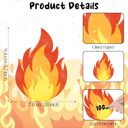 Image of Fire Paper Cutouts - 100Pcs Glitter Flame Shaped Paper Cutouts for Birthday Easter Holiday Party Favor Supplies Firetruck Firefighter Theme Classroom Bulletin Board Home Wall Decoration