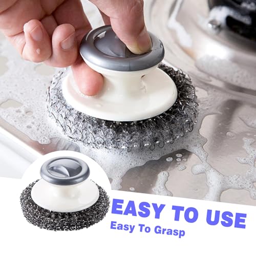 Image of Steel Wool Scrubber with Handle Stainless Steel Scrubber for Dishes Metal Scrubbers for Cleaning Dishes Steel Wool Pads with 2 Pack Long Gloves for Kitchen Pots, Sink