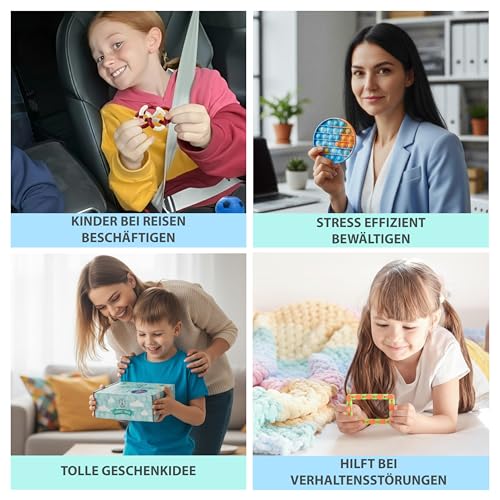 Fidget Toys Set – Anti Stress Spielzeug für Erwachsene und Kinder – French Way Skills Set zur Stressbewältigung und Konzentrationssteigerung – Enthält Pop It Stressball Fidget Cube und Akupressur Ring