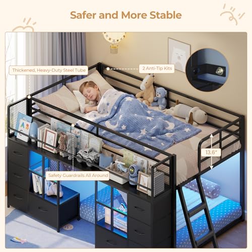 BTHFST Low Bunk Bed with 8 Drawers