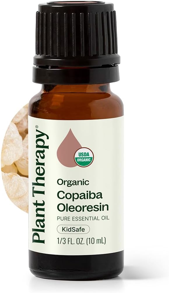 Plant Therapy Organic Copaiba Essential Oil (Oleoresin), 10 mL (1/3 oz), 100% Pure, USDA Certified Organic, Undiluted, Aromatherapy for Diffuser & Skincare