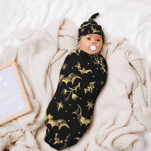Image of Gothic Newborn Swaddling Blanket Beanie Hat Funny Hallowmas Blanket Sleeping Bag New Born Sleep Sacks for Boys Girls