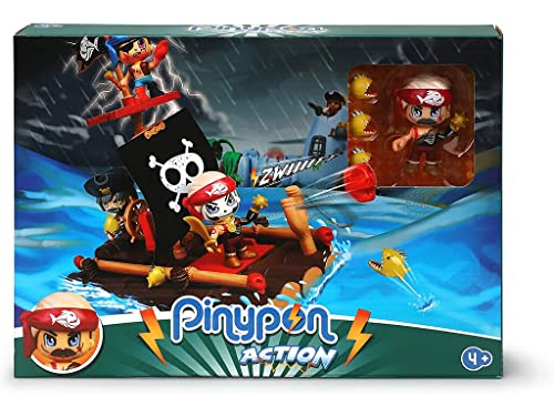 Pinypon Action 700016646 Balsa de Piratas, Juguete Barco Pirata Infantil Que Flota en el Agua, con muñeco y Accesorios búsqueda del Tesoro, Niños y niñas Desde 4 años, Famosa, Multicolor