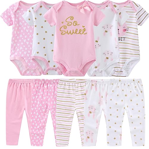 Image of Kiddiezoom Baby Layette Set Baby Boys' 9-Piece Bodysuits Pants Set Toddler Girl Boy Unisex Baby Gift Sets