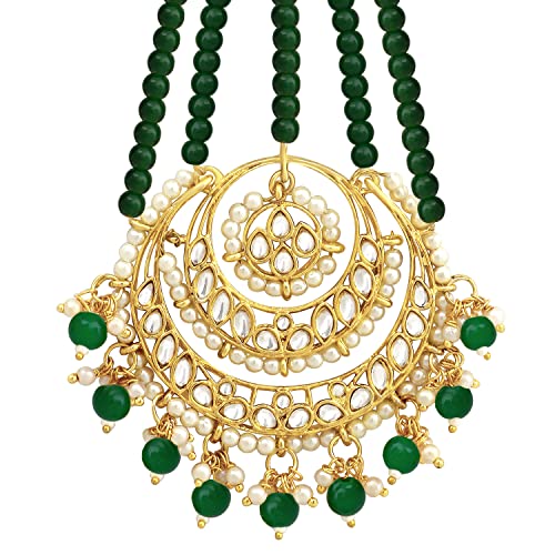 Image of Peora Gold-Plated Kundan Pearl Studded & Beaded Passa /Matha Patti Jewellery for Women & Girls