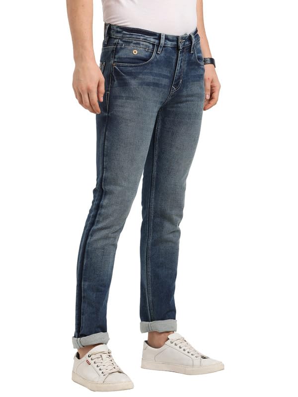 Image of Turtle Men Cotton Stretch Solid Narrow Fit Blue Jeans||Men's Jeans||Men's Denim||Stretchable Jeans