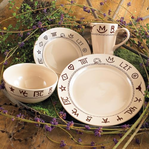 Black Forest Decor Cattle Branded Dinnerware Set - Rustic 16-Piece Stoneware for Ranch & Western Dining