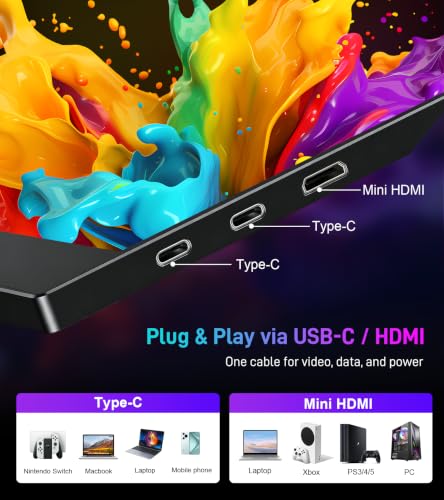 Image of 15.6 Inch Portable Monitor Touchscren,USB-C Travel Monitor(dark inky) | 1920*1080 Resolution,1000：1,Fast response,16:9,300cd /m Brightness,60%NTSC,60HZ Refresh Rate.