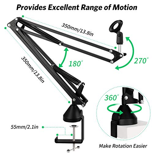 Heavy Duty Microphone Arm Stand, Adjustable Suspension Boom Scissor Mic Stand with Dual Layered Mic Pop Filter, 3/8" to 5/8" Screw Adapter Clip for Blue Yeti Snowball, Yeti Nano, Yeti x and other Mic
