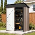 Aoxun 5x3 FT Outdoor Storage Shed with Base, Shed with Sloping Roof, Brown