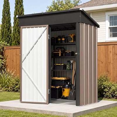 Aoxun 5x3 FT Outdoor Storage Shed with Base, Shed with Sloping Roof, Brown