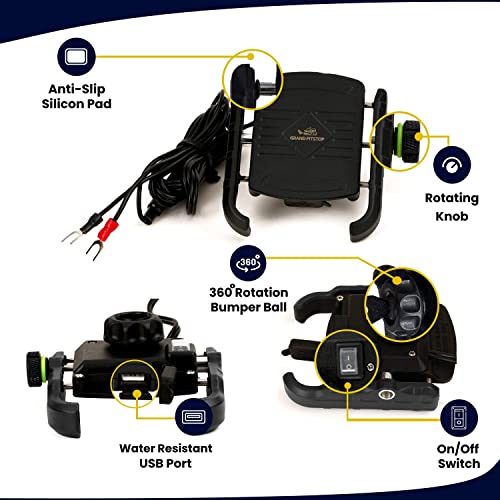 Image of GRAND PITSTOP Mobile Holder for Bikes, Motorcycle, Scooter, Bicycles, Jaw Grip Bike Mobile Holder, Handlebar Cellphone Holder for Maps and GPS Navigation with 360 Rotation Phone Mount-Black