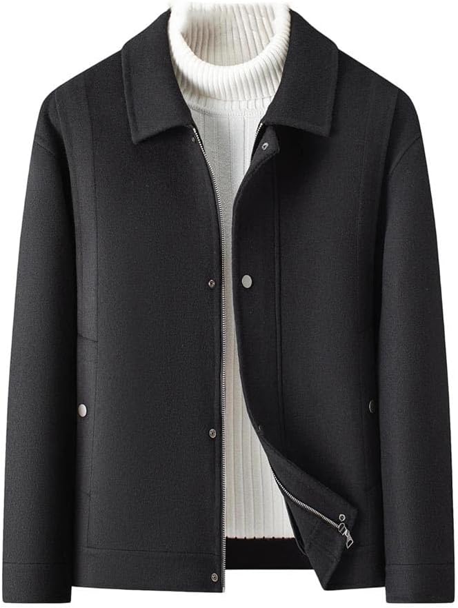 Men's Woolen Winter Wool Coat Short Turndown Collar Woolen Jacket