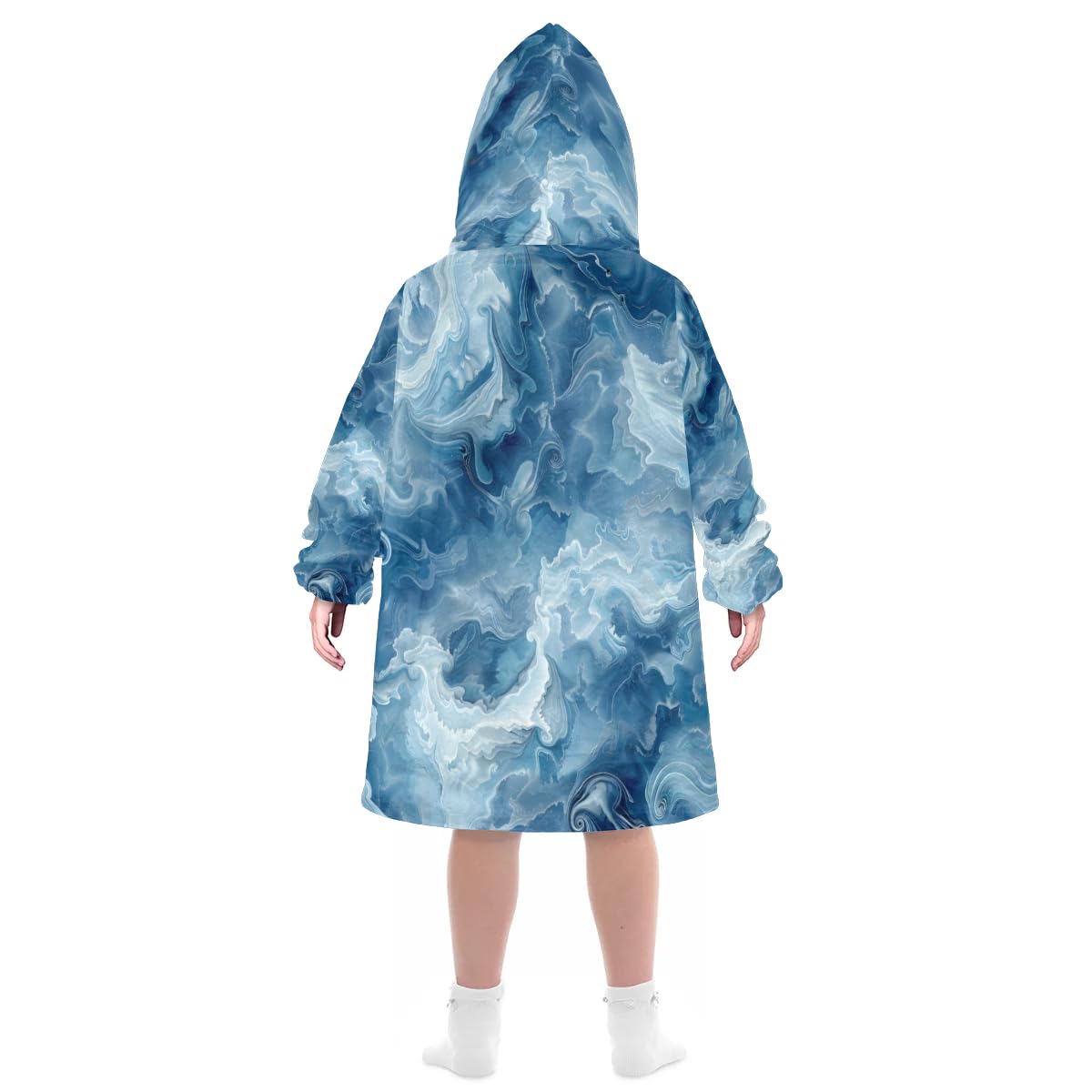 Pardick Wearable Blanket Hoodie for Kids, Sky Blue Marble Fleece Sweatshirt Blanket Oversized Blanket Sweatshirt with Pocket Flannel Warm Hooded Blanket 6-10 Year Old Girl Boy Gift, One Size
