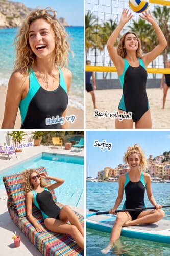 Image of Beautikini Period Swimwear One Piece Leakproof Menstrual Swimsuit Racerback Color Block Bathing Suit for Teen Girls Women