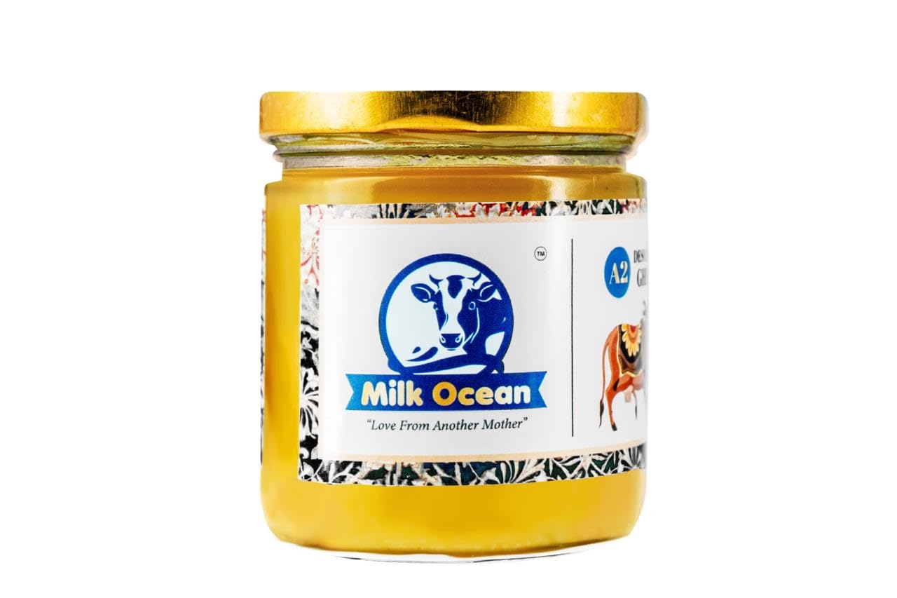 Milk Ocean A2 Cow Ghee Made by Bilona Method – Pure and Natural Desi Ghee from Grass-Fed Cows | No Additives or Preservatives | For Cooking and Traditional Use – 200 ml