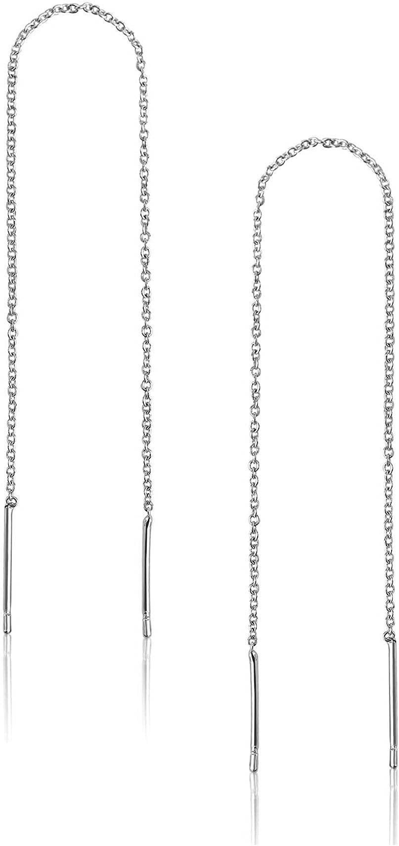 A Pair 925 Sterling Silver Tassel Threader Drop Earrings Long Chain Ear Line (Silver)