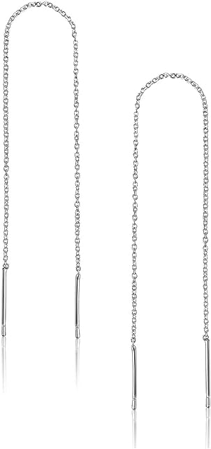 A Pair 925 Sterling Silver Tassel Threader Drop Earrings Long Chain Ear Line 