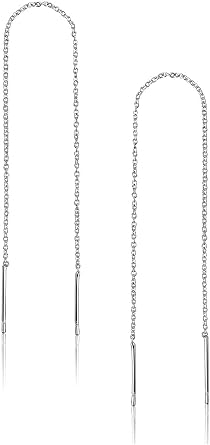A Pair 925 Sterling Silver Tassel Threader Drop Earrings Long Chain Ear Line Silver