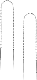 A Pair 925 Sterling Silver Tassel Threader Drop Earrings Long Chain Ear Line (Silver)