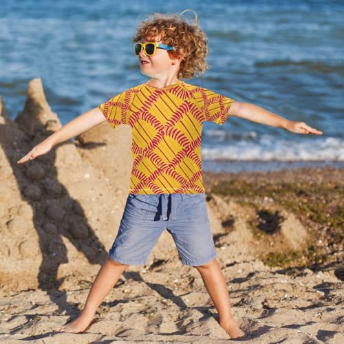 Boys Short Sleeve T-Shirts Baseball Stripe Red Rashguard Kids Swim Shirts Sun UPF 50+4