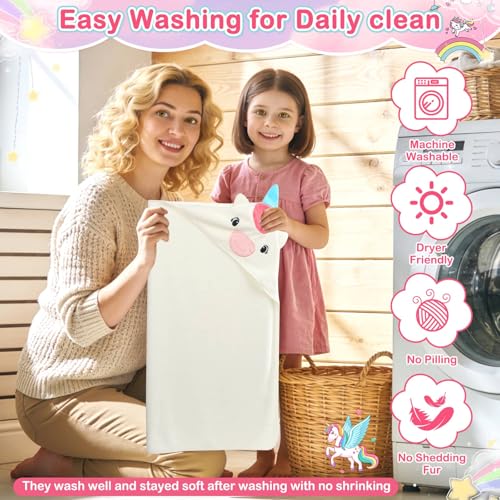 Image of 4PCS Baby Bath Towels Set for Infants Essentials, Baby Towels Set(Unicorn) | 1xBaby Towels & 3xWashcloths Set, Animal Hooded Baby Bath Towels, Baby Bath Essentials, Newborn Shower Gifts for Boys & Girls