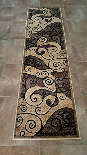Modern Runner Abstract Contemporary Swirl Gallery Rug Beige Berber Black Design Gl23 ( 2 Feet X 7 Feet 1 Inch ) #TOP6