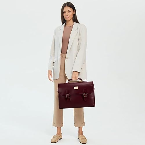 Miniatura 39 de LOVEVOOK Bolsa para laptop para mujer, 15.6 pulgadas, impermeable, de cuero, maletín para computadora, maletín grande para computadora portátil