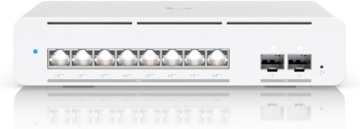 Ubiquiti Compact Desktop/Wall-mountable, W129123921 (Desktop/Wall-mountable, Professional-Grade 8-Port, Layer 3 EtherlightingT PoE++ Switch with (8) 10 GbE)