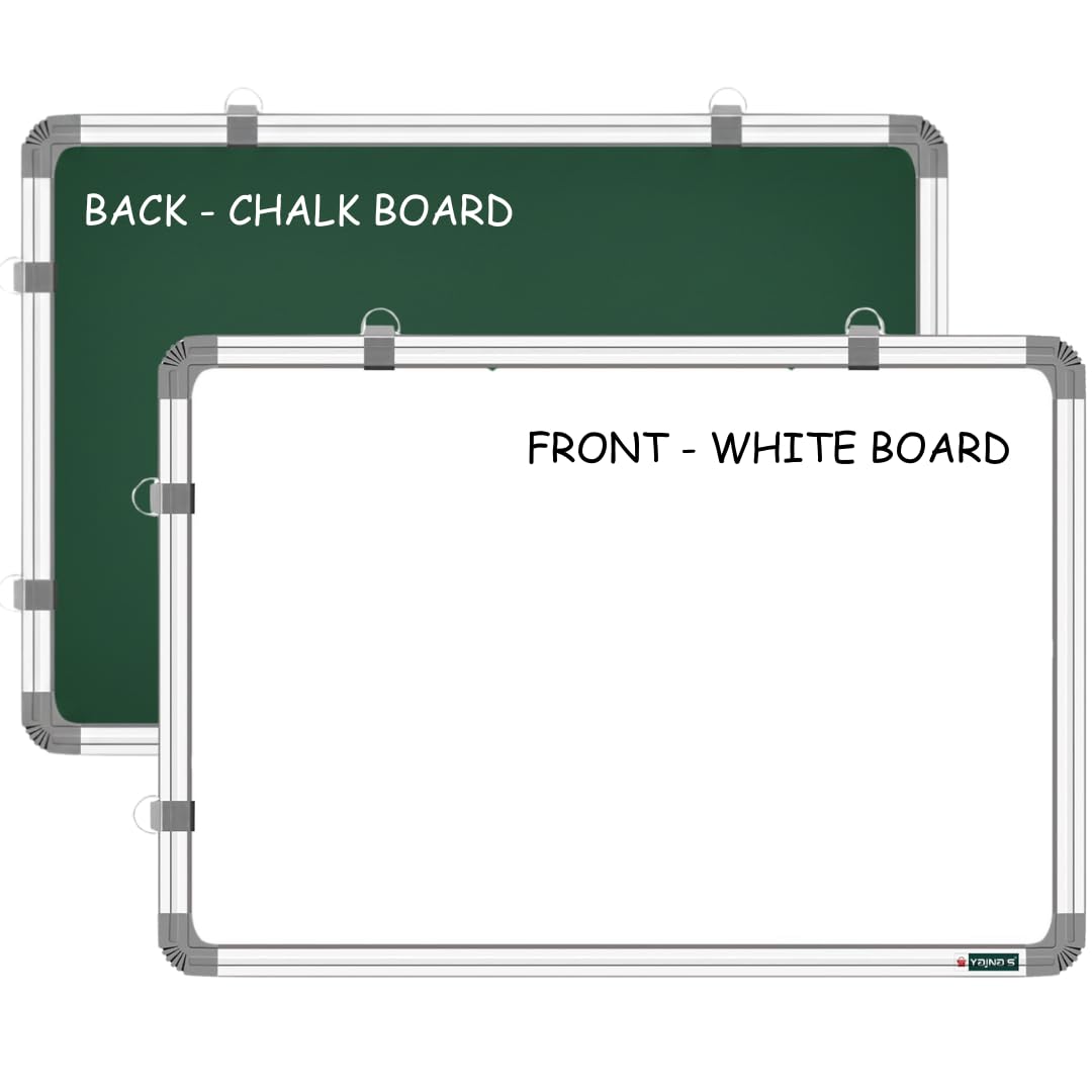 - 2X3 feet Premium Melamine Non-Magnetic Drywipe Double Sided White Board and Chalk Board one Side White Marker and Reverse Side Green Chalk Board Surface 90x60 Inch (WxH) (Pack of 1)