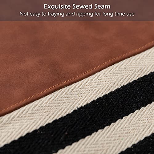 Ligicky Farmhouse Decorative Boho Throw Pillow Covers, Brown Faux Leather Patchwork Black And White Stripe Square Cushion Cover Modern Decor Pillowcases For Couch Sofa Bed Living Room, 18 X 18 Inch #TOP5