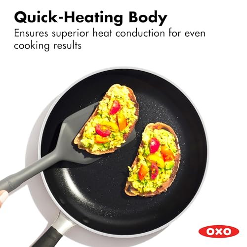 Image of OXO 12 inch Non-Stick Every Day Frying Pan, BPA-Free Comfort Grip Silicone Handle, Dishwasher & Oven Safe, PFAS-Free Ceramic Skillet, Eggs & Omelets, Black