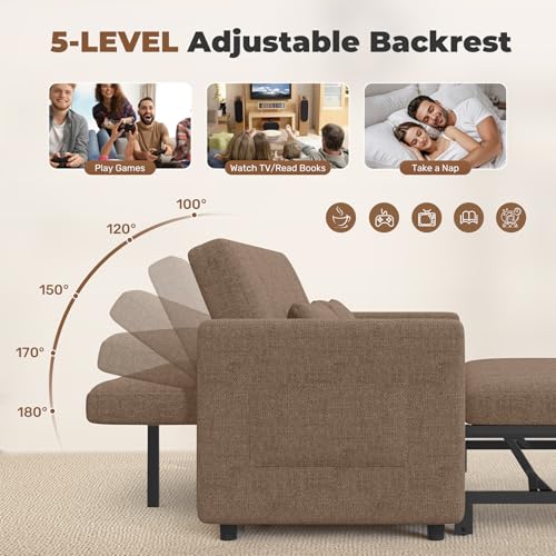 Image of Nebuaegis Sleeper Sofa Bed,3-in-1 Convertible Pull Out Couch with Adjustable Backrest for Living Room,Loveseat Sofa Bed with Side Pockets,Easy Assembly,Brown,1 PCS