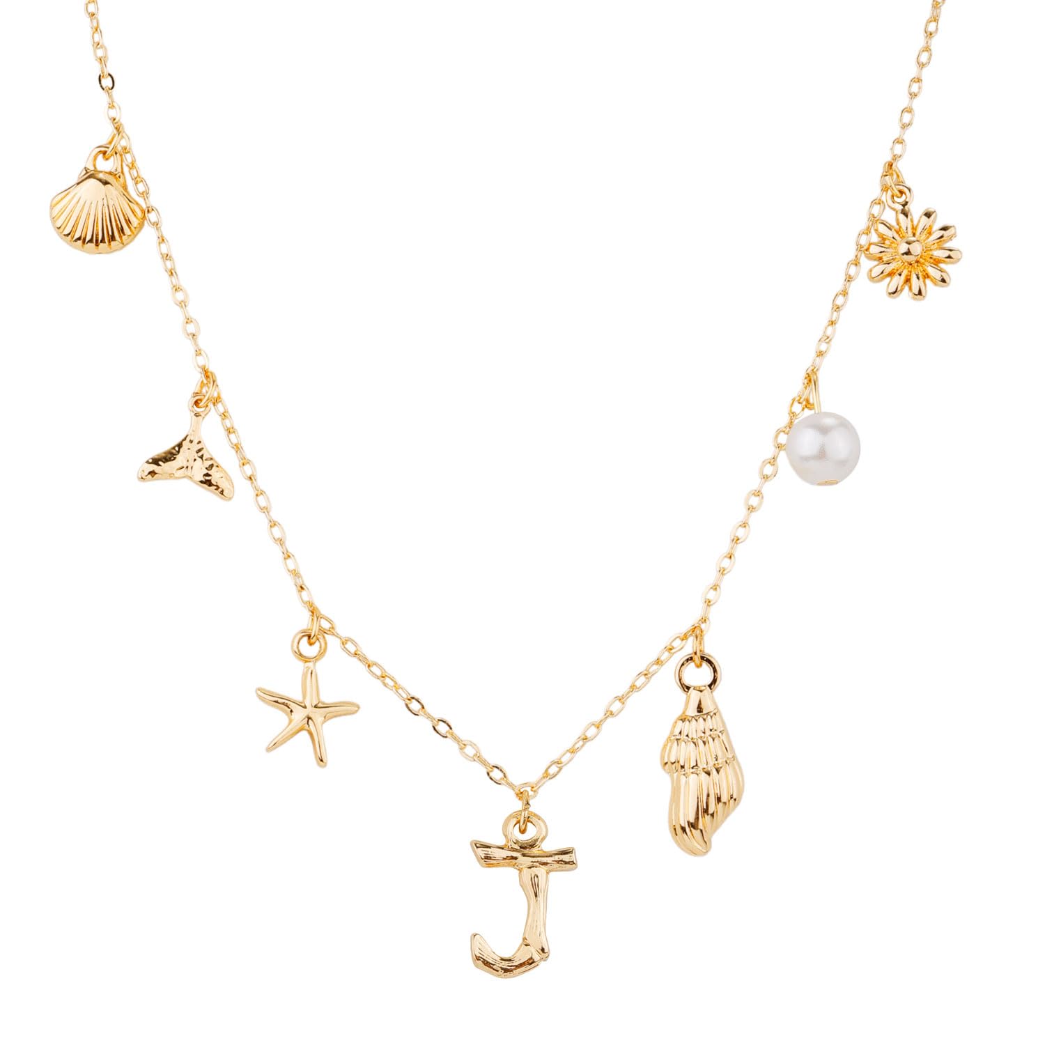 Mikovivi Collar con Dije Inicial para Mujer, Oro Collares con Letras de Concha Estrella de Mar Collar con Colgante del Alfabeto A-Z Boho Joyería de Playa de Verano Regalo para Niñas Adolescentes