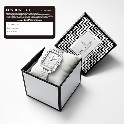 Image of London Fog Victoria Collection Analog Quartz Watch for Women with Textured Dial, Rectangular Metal Case, Mineral Glass, Mesh Strap & Water Resistant - LFW20006