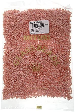 Miyuki TILA Half Cut 5x2.3mm 2 Hole Peach Opaque AB HTL596 250Gms Bulk Bag of Japanese Glass Beads