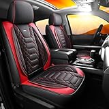FREESOO Tundra Seat Covers- for 2007-2021 Toyota Tundra Seat Covers Crewmax Cab- Tundra Faux Leather Seat Covers- Toyota Tundra Seat Protector- Custom fit Car Seat Covers Full Set BlackRed