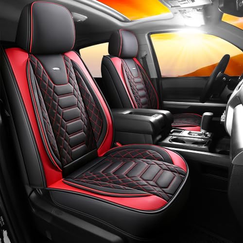 FREESOO Tundra Seat Covers- for 2007-2021 Toyota Tundra Seat Covers Crewmax Cab- Tundra Faux Leather Seat Covers- Toyota Tundra Seat Protector- Custom fit Car Seat Covers Full Set BlackRed