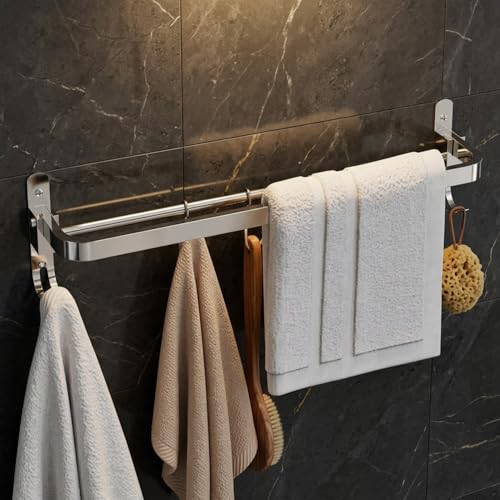 Image of Well Set Stainless Steel Towel Hanger for Bathroom /Dual Folding Towel Rack /Towel Stand /Bathroom Accessories (24-Inch) Chrome