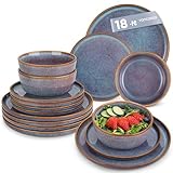 vancasso Playa Dinner Sets for 6 People, 18 Pieces Stoneware Plates and Bowls Set, Scratch Resistant Dinnerware Sets for Everyday Dining, Dishwasher and Microwave Safe, Lavender Blue