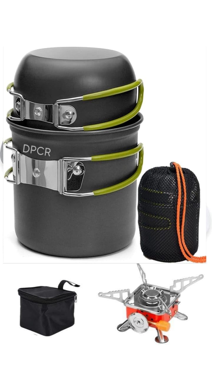 Camping Cookware Set with Gas Stove Portable Camping Mess Kit Cooking Set Camping Cooking Set Outdoor with Stove Fork Cutter for Picnic Hiking Backpacking Travel-image-37