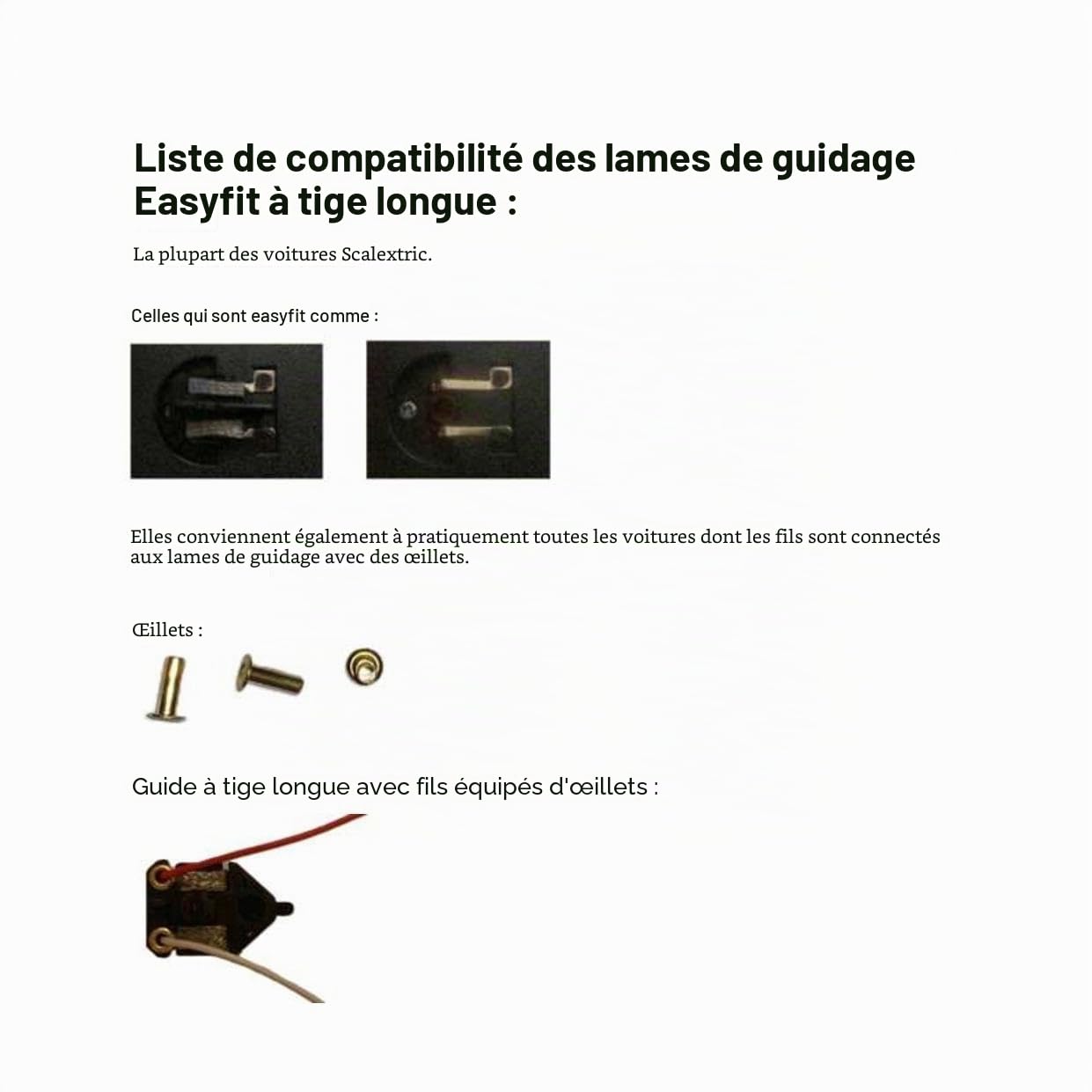 SSC Slot Cars Lot de 4 lames de guidage faciles à installer avec tresses et 8 œillets Compatible avec les modèles de voitures à fente Scalextric, accessoires de bricolage avec tresse