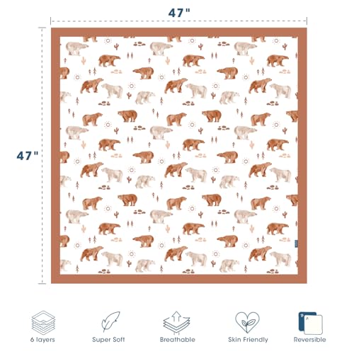 Image of GRSSDER Cotton Muslin Quilt Blanket - Silky Soft and Breathable Baby Blanket Quilt, Oversized Muslin Blankets for Newborns, Toddlers & Kids, 6 Layers Reversible Design for All Seasons, 47 inch x 47 inch