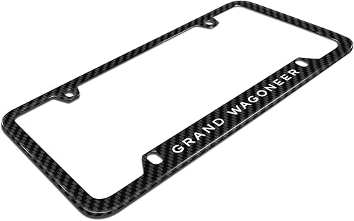 Miniatura 3 de Marco de matrícula hecho para Jeep Grand Wagoneer negro real 3K fibra de carbono 50 estados 4 agujeros